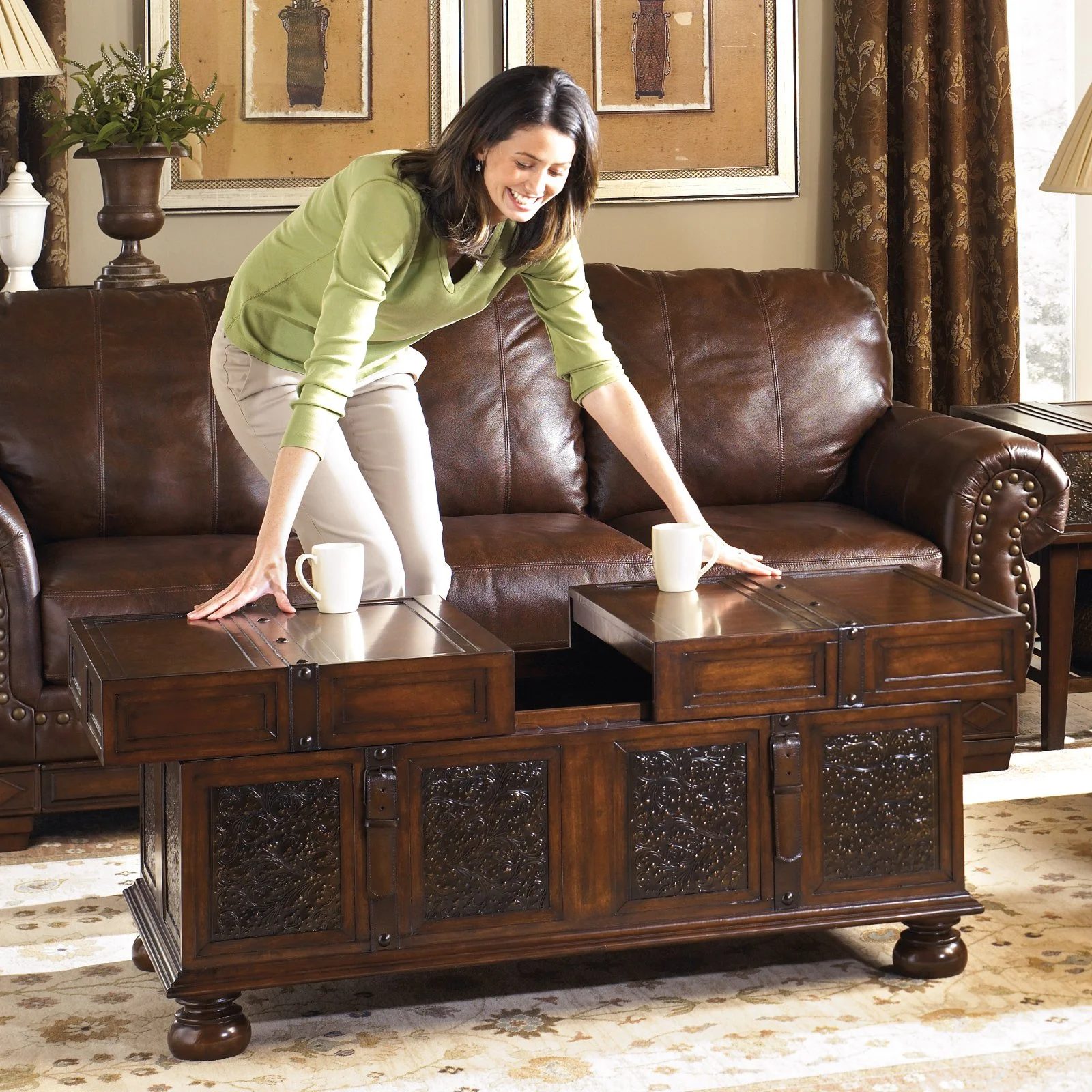 Ashley Furniture Signature Design - McKenna Coffee Table with Storage - Cocktail Height - Dark Brown